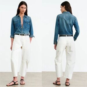 Nili Lotan Shon Denim Barrel Leg Tapered Crop Jean Pant - Size 28 Cream
